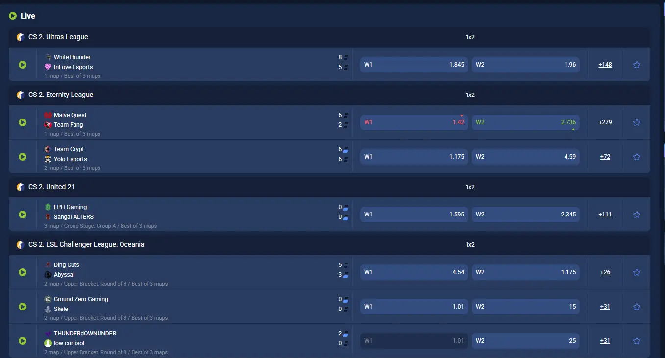 Live CS 2 bets on 1xBet
